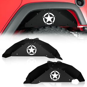Rear Inner Fender Liners Compatible with 2007-2018 Jeep Wrangler JK & JKU Unlimited Sport Sahara Rubicon, Bolt-on Style Mud Guards Black Steel Wheel Well Cover Fenders Flares (2/4 Doors)