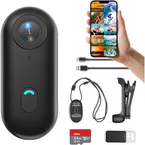 H7 64GB 1080P Thumb Action Camera, Mini Body Cameras, Wearable Pocket Vlogging Camera with Magnetic Lanyard, Small Portable Camcorder Helmet Cam for Work, Cycling, Travel, Pet Walking