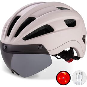 BATFOX Bike Helmet for Adults Youth,w/Rechargeable LED Safety Rear Light,Eye Shield Goggles