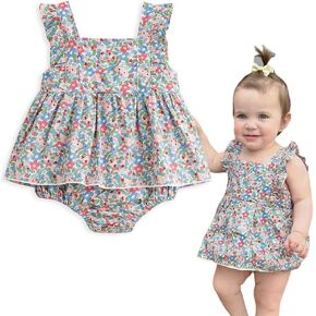 Simplee kids Baby Infant Girls Summer Romper Dress Summer Cotton Ruffle Sleeve Floral Onesie for 12 Months Yellow