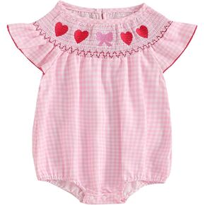 BemeyourBBs Newborn Baby Girl Valentines Day Outfit Heart Bubble Romper Embroidery Cute Smocked Baby Girl Clothes