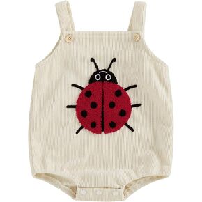 Infant Boy Girl Ladybug Romper Spring Baby Clothes Embroidery Bee Corduroy Bodysuit Animal Print Sleeveless Overalls