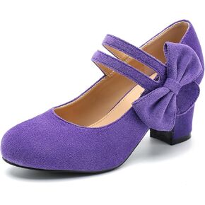 fereshte Womens Bow Heels Mary Jane Shoes Round Toe Chunky Heel Side Bow Dress Pumps