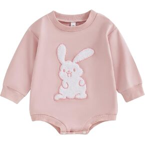 Baby Boy Girl Easter Bubble Romper Bunny Carrot Embroidery Long Sleeve Sweatshirt Bodysuit Infant Spring Clothes