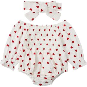 Durio Baby Girl Valentines Outfit Newborn Rompers for Baby Girls Long sleeve Bodysuit First Birthday Outfit Girl Headband