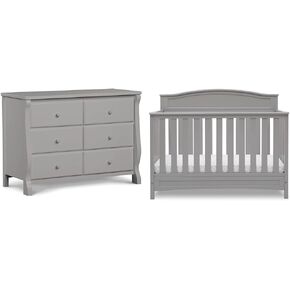 Delta Children Universal 6 Drawer Dresser with Interlocking Drawers - Greenguard Gold Certified, Grey & Emery 4-in-1 Convertible Baby Crib, Pack of 1, Grey
