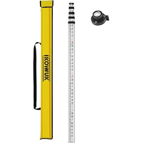 IKOVWUK 9 Feet Aluminum Grade Rod - 10 ths, 3 Sections Dual Side Telescopic Leveling Rod with Bubble Level, Carrying Bag Included