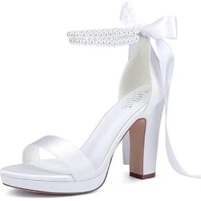 Platform Heels Wedding Shoes for Bride Pearl Heels Open Toe Bridal Shoes Wedding Heeled Sandals