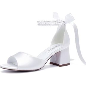 Low Block Heel Wedding Sandals Pearl Heels Wedding Shoes for Bride Open Toe Bridal Shoes
