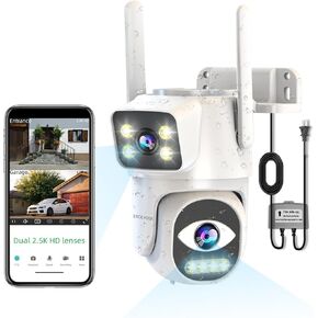 2.5K Dual-Lens WiFi Cameras for Home Security, Pan/Tilt Smart Security Camera-Outdoor/Indoor, Color Night Vision,Motion Tracking,24/7 Recording,2-Way Audio & Siren,IP65,SD/Cloud Storage(2.4Ghz only)