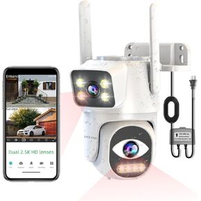 2.5K Dual-Lens WiFi Cameras for Home Security, Pan/Tilt Smart Security Camera-Outdoor/Indoor, Color Night Vision,Motion Tracking,24/7 Recording,2-Way Audio & Siren,IP65,SD/Cloud Storage(2.4Ghz only)