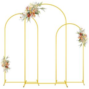MODFUNS Metal Arch Stand Gold Wedding Frame Set of 3 - 6ft, 6.6ft, 7.2ft Balloon Arch for Parties, Vintage Backdrop for Birthday, Garden Wedding Decoration