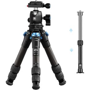 SIRUI Carbon Fiber Travel Tripod with 360° Ball Head and Center Column, Mini Desktop Tripod for Mirrorless Cameras, Max Height 29.2″