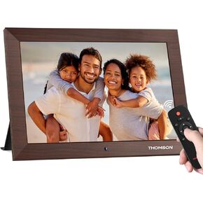 10.1" Digital Picture Frame with Remote Control, 1280 * 800 IPS Full View Ultra Clear Screen, Wooden Frame, Share Videos Photos Send Wishes Auto-Rotate Slideshow Non-WiFi