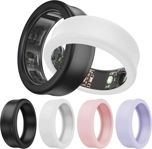 DDJ [4 Pack Ultra -Thin Cover for Samsung Galaxy Ring, Ring Protector for Oura Ring/RingConn Sizing Kit, Anti-Scratch Soft Silicone, Sizing S for Rings 5/6/7/8/9/10 (White/Black/Blue/Transparent) in Saudi Arabia