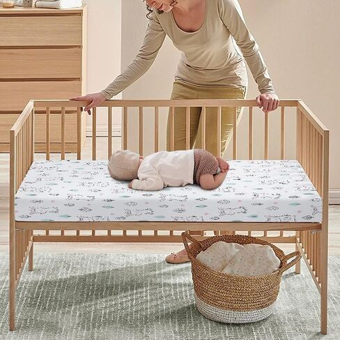 Rabbits Baby Crib Sheets for Boys Girls Bunny Fitted Crib Sheet for Standard Crib and Toddler Mattress Cute Animal Baby Mattress Sheets Toddler Bed Sheet 52x28x8 in in Saudi Arabia