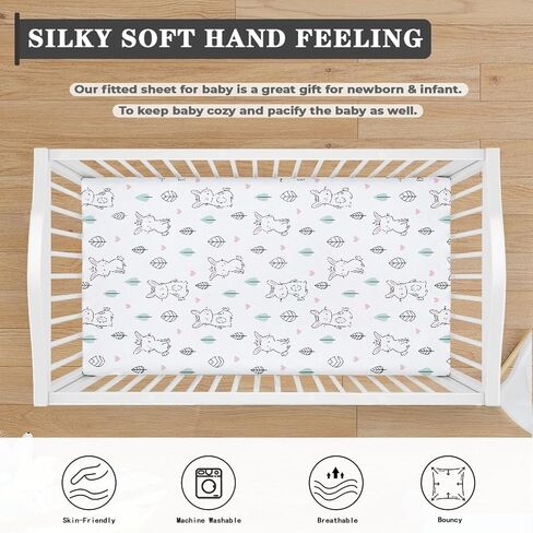 Rabbits Baby Crib Sheets for Boys Girls Bunny Fitted Crib Sheet for Standard Crib and Toddler Mattress Cute Animal Baby Mattress Sheets Toddler Bed Sheet 52x28x8 in in Saudi Arabia
