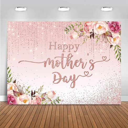 MOCSICKA Happy Mother's Backdrop Floral Golden Dots Mothers عيد ميلاد خلفية للنساء شكرًا على Prots Booth Photo Brops (7 × 5 قدم) in Kuwait