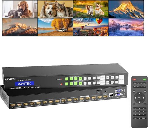 4K HDMI Matrix 16x16 w/Web & AUX Audio Output, ARVITEK Matrix Switcher 16 in 16 Out Support LAN/RS232/IR/APP Switch, Fit 2U Rackmount Rack in Kuwait