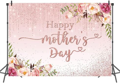 MOCSICKA Happy Mother's Backdrop Floral Golden Dots Mothers عيد ميلاد خلفية للنساء شكرًا على Prots Booth Photo Brops (7 × 5 قدم) in Kuwait