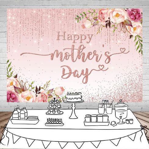 MOCSICKA Happy Mother's Backdrop Floral Golden Dots Mothers عيد ميلاد خلفية للنساء شكرًا على Prots Booth Photo Brops (7 × 5 قدم) in Kuwait
