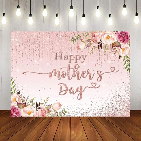 MOCSICKA Happy Mother's Backdrop Floral Golden Dots Mothers عيد ميلاد خلفية للنساء شكرًا على Prots Booth Photo Brops (7 × 5 قدم) in Kuwait