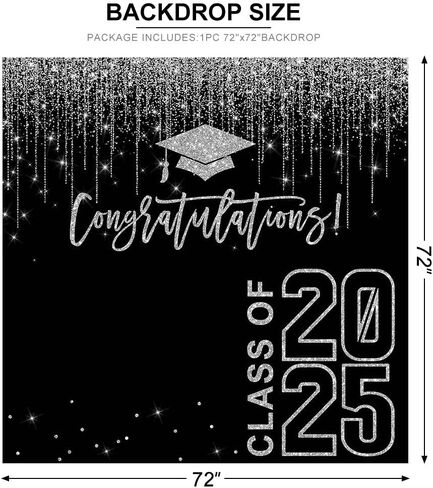Class of 2025 Graduation Backdrop 6x6ft Black and Silver Congratulations Graduates Background Party Decorations 2025 Congrats Grad Banner Photo Booth Props in Saudi Arabia