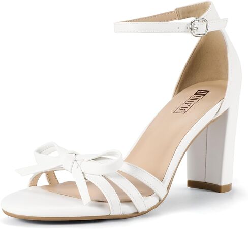IDIFU IN3 High Heels Chunky Block Open Toe Bow Heels Wedding Bridal Prom Party Evening Homecoming Dress Shoes for Women Comfortable Cute Heeled Sandals Ankle Strap Round Toe Heels in Saudi Arabia