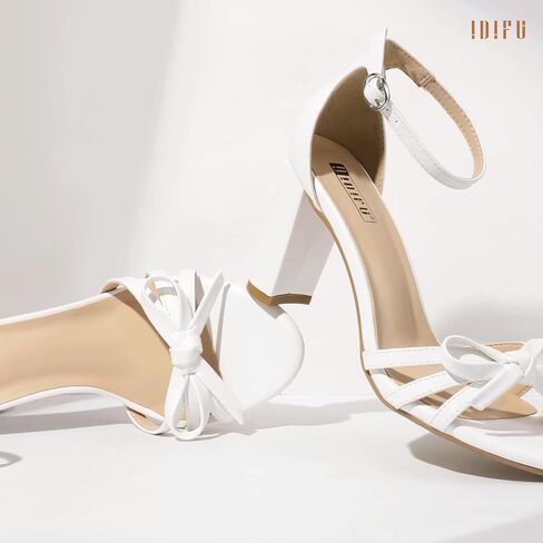 IDIFU IN3 High Heels Chunky Block Open Toe Bow Heels Wedding Bridal Prom Party Evening Homecoming Dress Shoes for Women Comfortable Cute Heeled Sandals Ankle Strap Round Toe Heels in Saudi Arabia