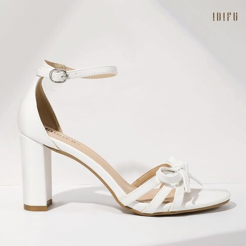 IDIFU IN3 High Heels Chunky Block Open Toe Bow Heels Wedding Bridal Prom Party Evening Homecoming Dress Shoes for Women Comfortable Cute Heeled Sandals Ankle Strap Round Toe Heels in Saudi Arabia