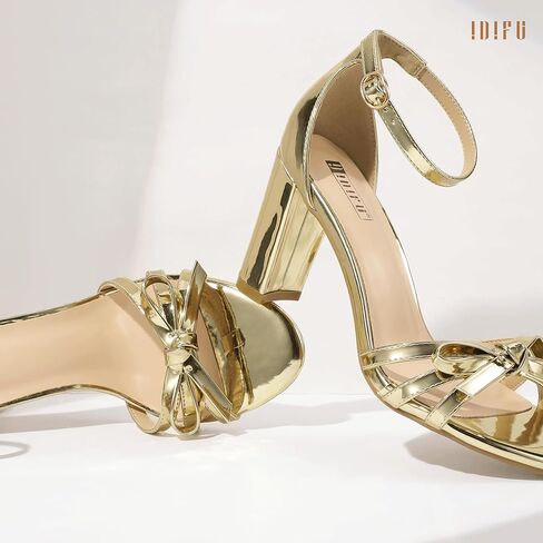 IDIFU IN3 High Heels Chunky Block Open Toe Bow Heels Wedding Bridal Prom Party Evening Homecoming Dress Shoes for Women Comfortable Cute Heeled Sandals Ankle Strap Round Toe Heels in Kuwait