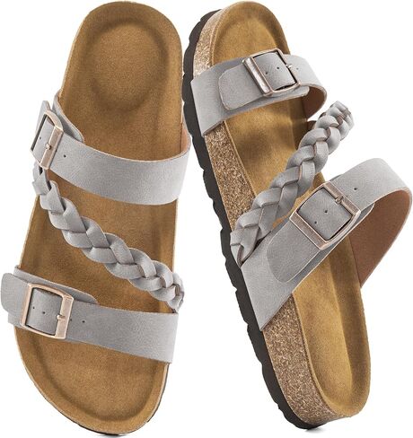 HARENCE Flat Sandals for Women 2026 Comfort Cork Footbed with Adjustable Buckle Summer Slides for Women for Vacation Walking in Saudi Arabia