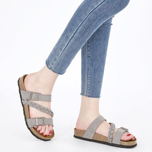 HARENCE Flat Sandals for Women 2026 Comfort Cork Footbed with Adjustable Buckle Summer Slides for Women for Vacation Walking in Saudi Arabia