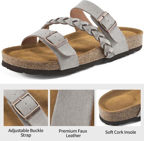 HARENCE Flat Sandals for Women 2026 Comfort Cork Footbed with Adjustable Buckle Summer Slides for Women for Vacation Walking in Saudi Arabia