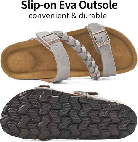 HARENCE Flat Sandals for Women 2026 Comfort Cork Footbed with Adjustable Buckle Summer Slides for Women for Vacation Walking in Saudi Arabia