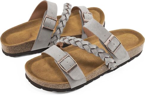 HARENCE Flat Sandals for Women 2026 Comfort Cork Footbed with Adjustable Buckle Summer Slides for Women for Vacation Walking in Saudi Arabia