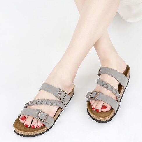 HARENCE Flat Sandals for Women 2026 Comfort Cork Footbed with Adjustable Buckle Summer Slides for Women for Vacation Walking in Saudi Arabia
