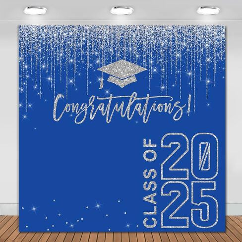 Class of 2025 Graduation Backdrop 6x6ft Black and Silver Congratulations Graduates Background Party Decorations 2025 Congrats Grad Banner Photo Booth Props in Saudi Arabia