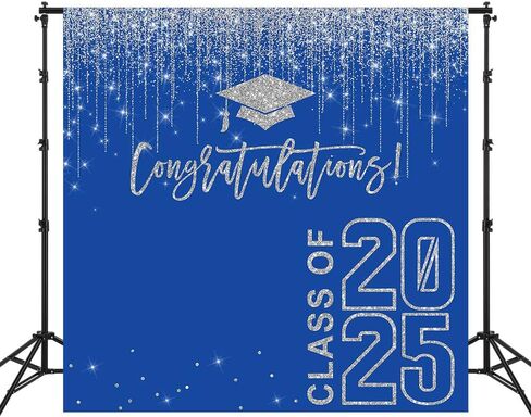 Class of 2025 Graduation Backdrop 6x6ft Black and Silver Congratulations Graduates Background Party Decorations 2025 Congrats Grad Banner Photo Booth Props in Saudi Arabia