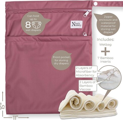 Nora's Nursery Cloth Diapers for Babies (Down to Earth) – 7 Adjustable Baby Reusable Diapers, 7 Inserts & 1 Wet Bag From Newborns to Toddlers – One-Size Pocket No-Leak, Washable Design to Reduce Waste in Saudi Arabia