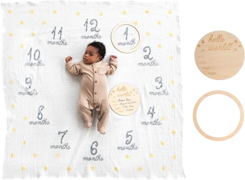 Pearhead Wooden Bunny Monthly Milestone Discs, Baby Photo Prop Keepsakes for Capturing Monthly Growth Through Baby’s First Year, Gift for Baby Girl or Baby Boy in Saudi Arabia