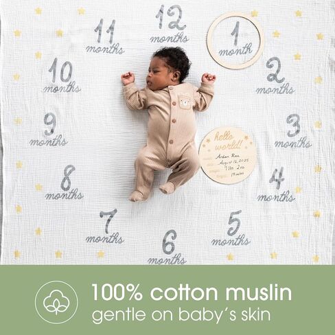 Pearhead Wooden Bunny Monthly Milestone Discs, Baby Photo Prop Keepsakes for Capturing Monthly Growth Through Baby’s First Year, Gift for Baby Girl or Baby Boy in Saudi Arabia