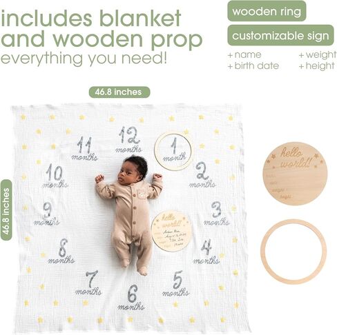Pearhead Wooden Bunny Monthly Milestone Discs, Baby Photo Prop Keepsakes for Capturing Monthly Growth Through Baby’s First Year, Gift for Baby Girl or Baby Boy in Saudi Arabia