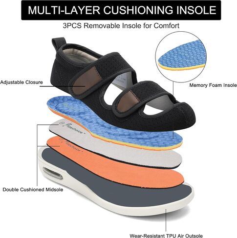 Diabetic Shoes for Women, Women's Wide Width Elderly Shoes, Adjustable Closure Lightweight Breathable, Swollen Feet Walking Edema Sneakers in Saudi Arabia