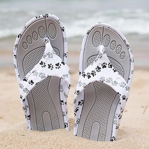 GreaterGood Walking Paws Flip Flops Colorful Lightweight Durable Cushioned Contoured Non Slip Textured Footbed Comfortable Beach Sandals for Women in Kuwait