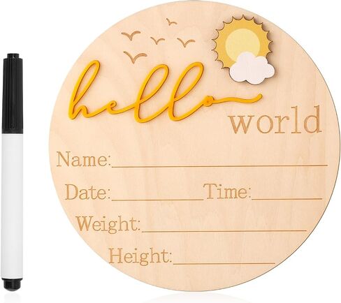 علامة إعلان الطفل ، 5.83 بوصة خشبية Hello World Netborn Sign Cute Welcome Name Name Board for Girl Boy Baby Shower Hospital Photo Photo (Black) in Saudi Arabia