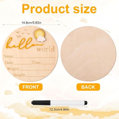 علامة إعلان الطفل ، 5.83 بوصة خشبية Hello World Netborn Sign Cute Welcome Name Name Board for Girl Boy Baby Shower Hospital Photo Photo (Black) in Saudi Arabia