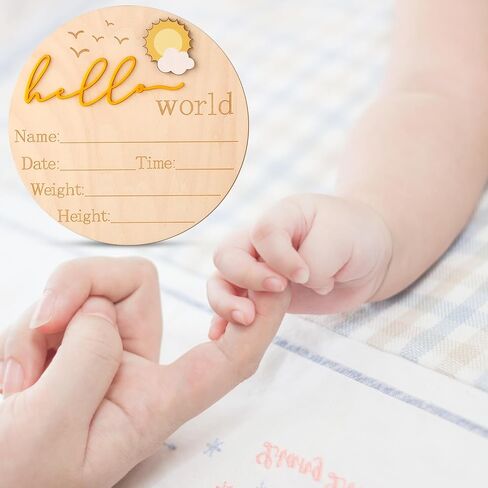 علامة إعلان الطفل ، 5.83 بوصة خشبية Hello World Netborn Sign Cute Welcome Name Name Board for Girl Boy Baby Shower Hospital Photo Photo (Black) in Saudi Arabia