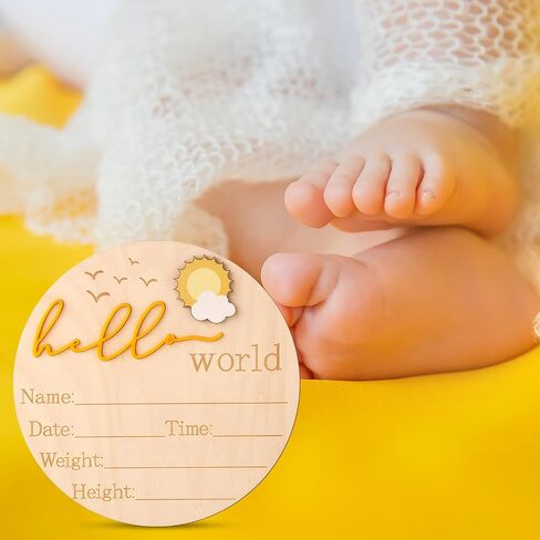 علامة إعلان الطفل ، 5.83 بوصة خشبية Hello World Netborn Sign Cute Welcome Name Name Board for Girl Boy Baby Shower Hospital Photo Photo (Black) in Saudi Arabia