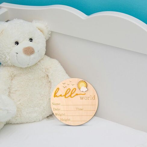 علامة إعلان الطفل ، 5.83 بوصة خشبية Hello World Netborn Sign Cute Welcome Name Name Board for Girl Boy Baby Shower Hospital Photo Photo (Black) in Saudi Arabia